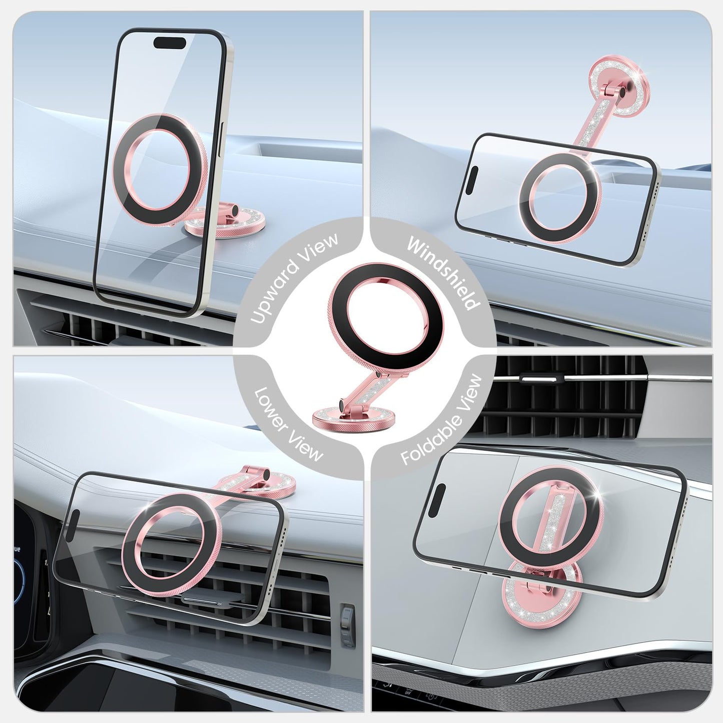 Pikabo Pink Phone Holders for Your Car, Dashboard Windshield Car Phone Holder Hands Free Phone Mount for Car Compatible with iPhone MagSafe