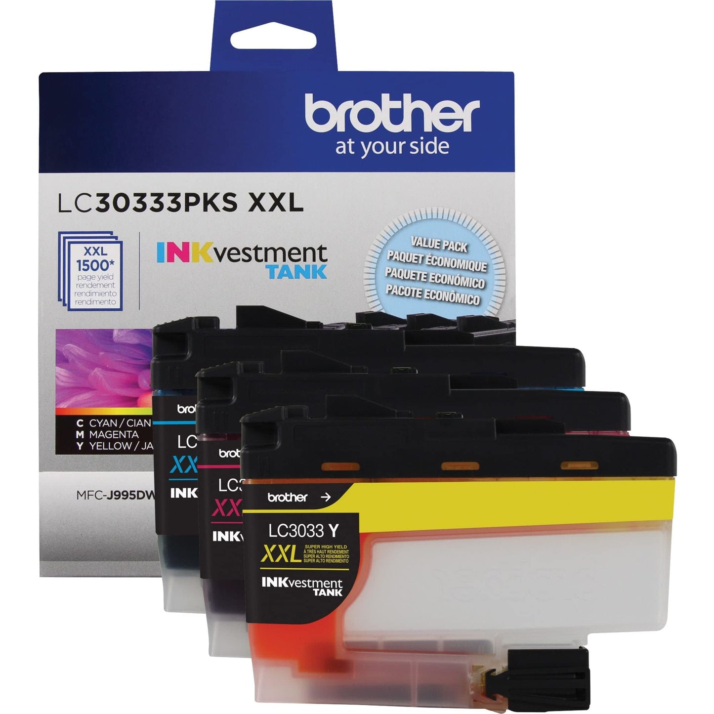 Brother Genuine LC30333PKS 3-Pack, Super High-yield Color INKvestment Tank Ink Cartridges; Includes 1 Cartridge each of Cyan, Magenta & Yellow, Page