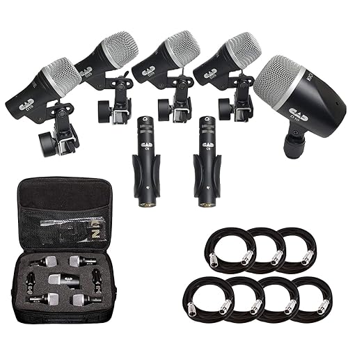 CAD Audio Stage7 Premium 7-Piece Drum Instrument Mic Pack with Vinyl Carrying Case + 7 On Stage Microphones Cables, 20 Feet