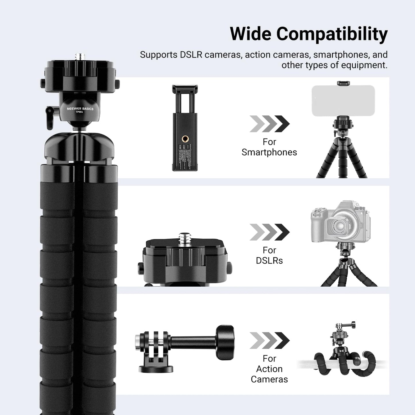 NEEWER Basics Flexible Phone Tripod, Mini Small Octopus Desk Stand Holder, Vlog Selfie Stick for Cell Phone Camera Compatible with iPhone GoPro DJI