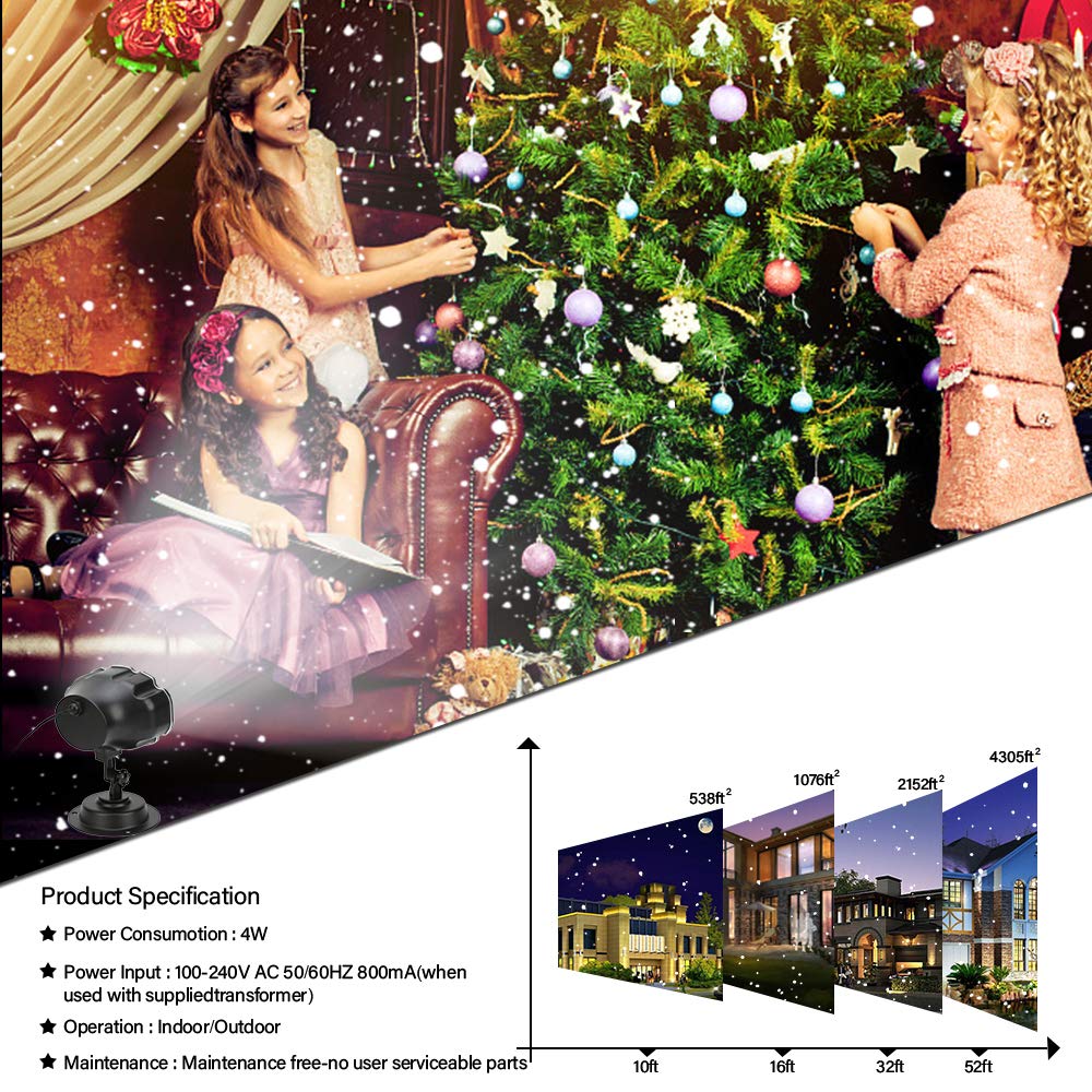 SOMKTN Christmas Snowfall Projector Lights Outdoor,Snow Falling Projector Lamp Dynamic Snow Effect Christmas Dot Decorations Lighting for Xmas