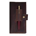 CestAntiQ Distressed Leather Checkbook Cover with Pen Holder - Handmade Executive Checkbook Wallet for Men, Women, Slim and Stylish Organizer (Brown)