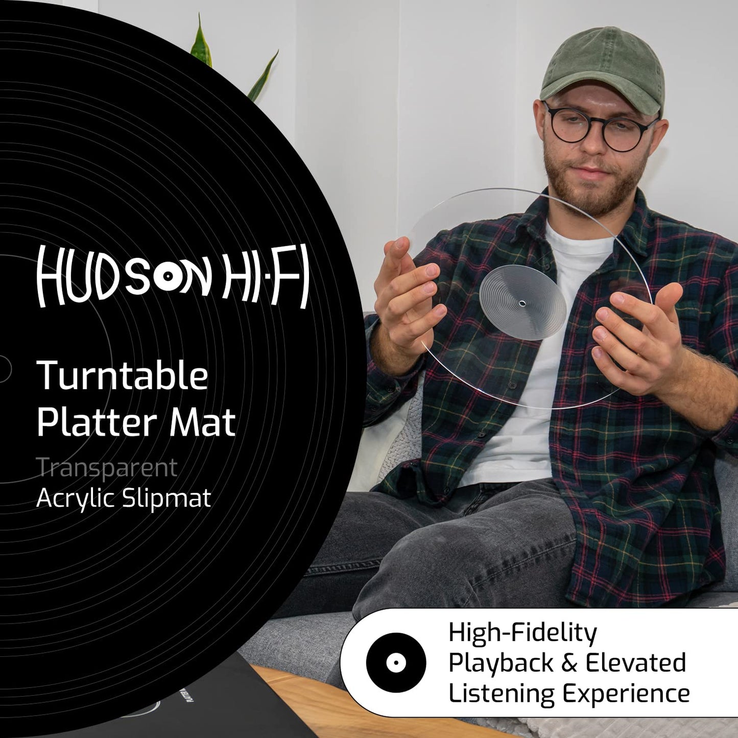 Hudson Hi-Fi Acrylic Turntable Mat - 11.75” Anti-Static Turntable Slipmat with Label Recess - 1/8” Thick Acrylic Platter Mat for Vinyl LP Record