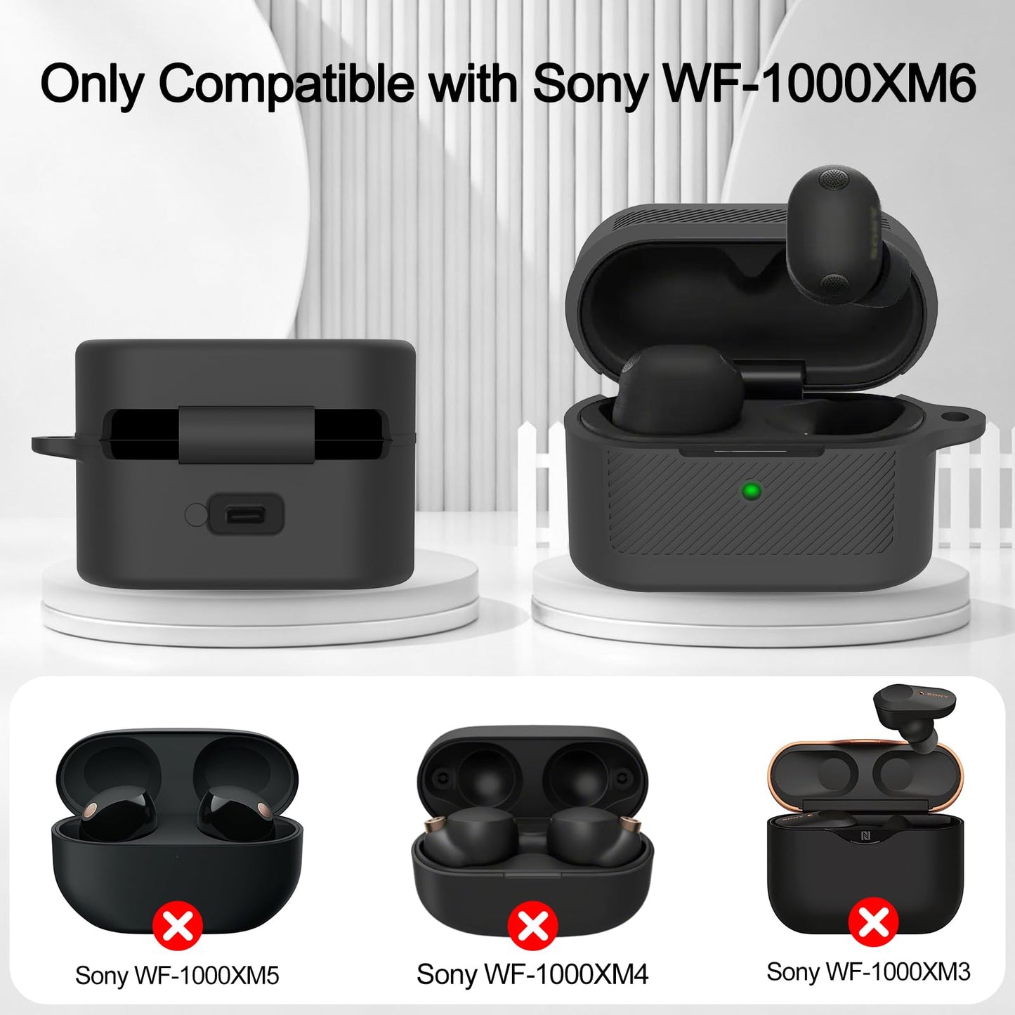 POZCIS for Sony WF-1000XM6 Case Cover, Anti-Scratch Shockproof Soft Silicone Protective Case, Only Compatible with Sony WF-1000XM6 with Carabiner