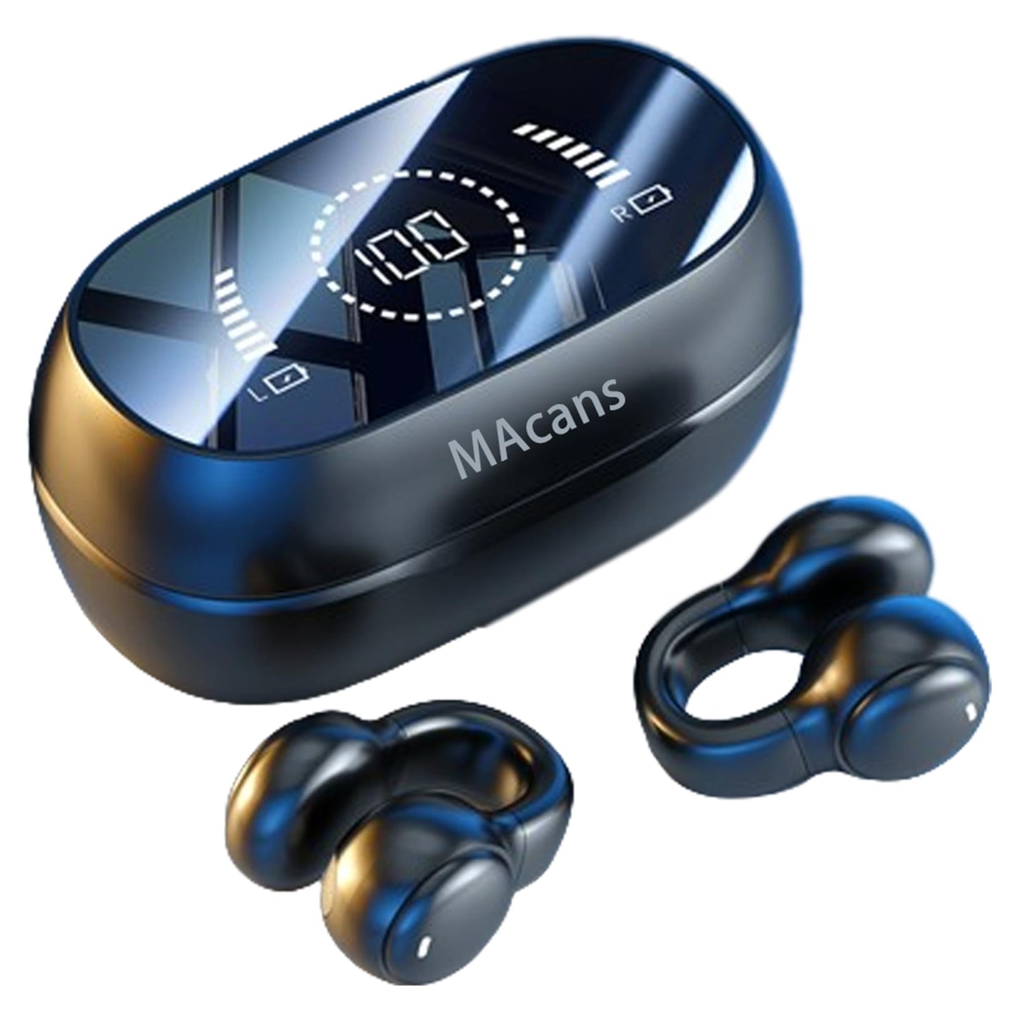 MAcnas Wireless Earbuds Open Ear Clip Headphones Air Conduction Earbuds LED Power Display Earphones Sport Bluetooth 5.3 Headphones (Black)