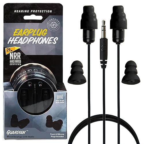 Plugfones Guardian Earplug Headphones - OSHA Compliant Noise-Reducing in-Ear Headphones with Hearing Protection - Wired Hybrid Design for Work