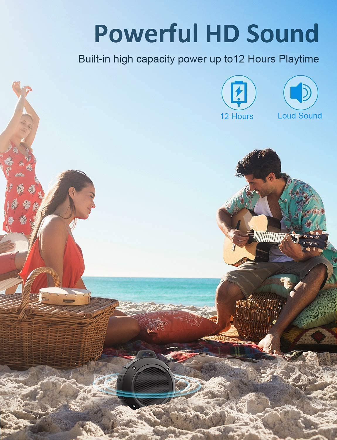 Kunodi Outdoor Waterproof Bluetooth Speaker, Wireless Portable Mini Shower Travel Speaker with Subwoofer, Enhanced Bass, Built in Mic for Sports