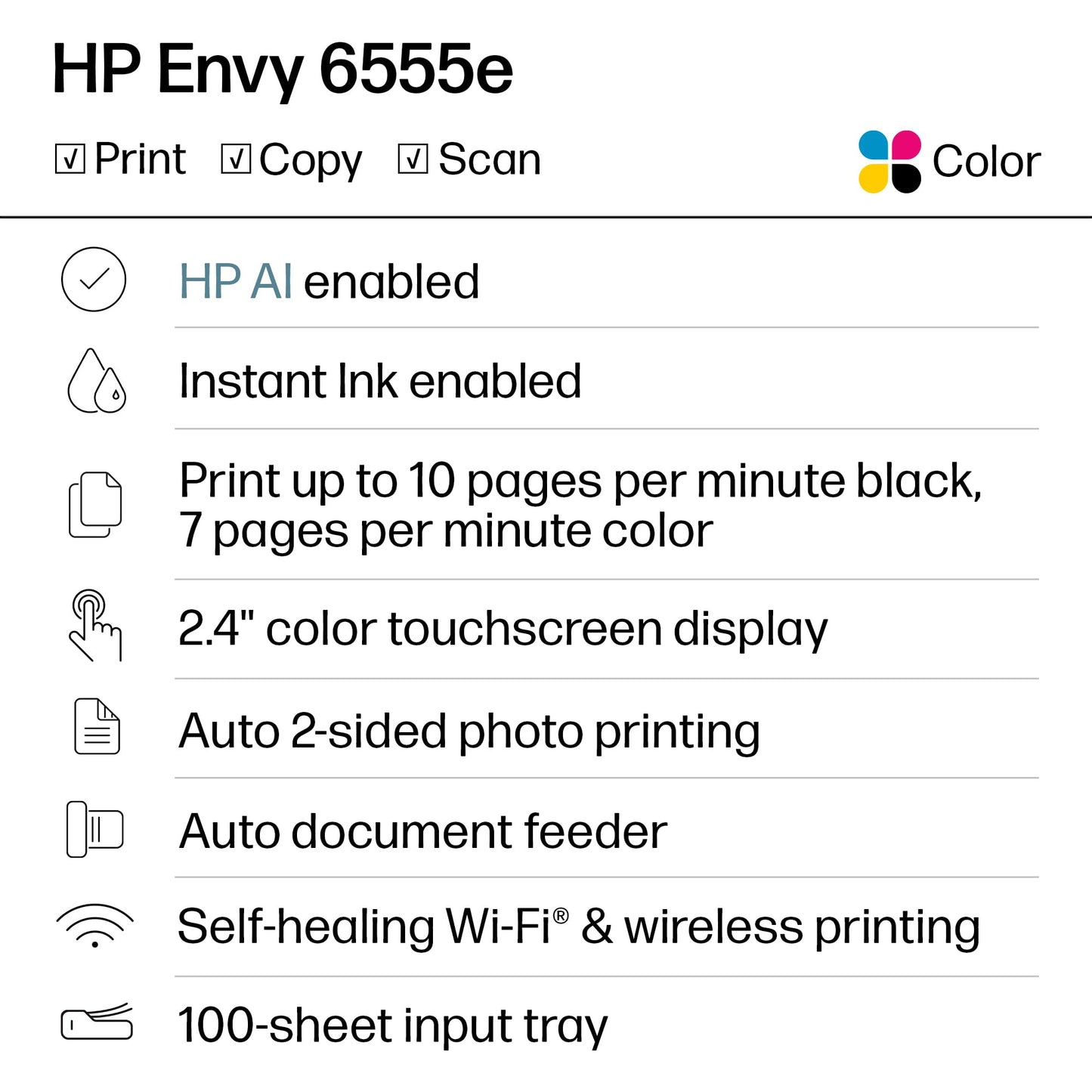 HP Envy 6555e Wireless All-in-One Color Inkjet Printer, Portobello, Print, scan, copy, Duplex printing Best-for-home, 3 month Instant Ink trial