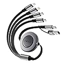 4 in 2 Multi Charging Cable 4A, 4Ft USBC Charging Cable, Retractable Car Charger with Lightning/Type C/Micro USB Ports for iPhone 16 15 14 Pro