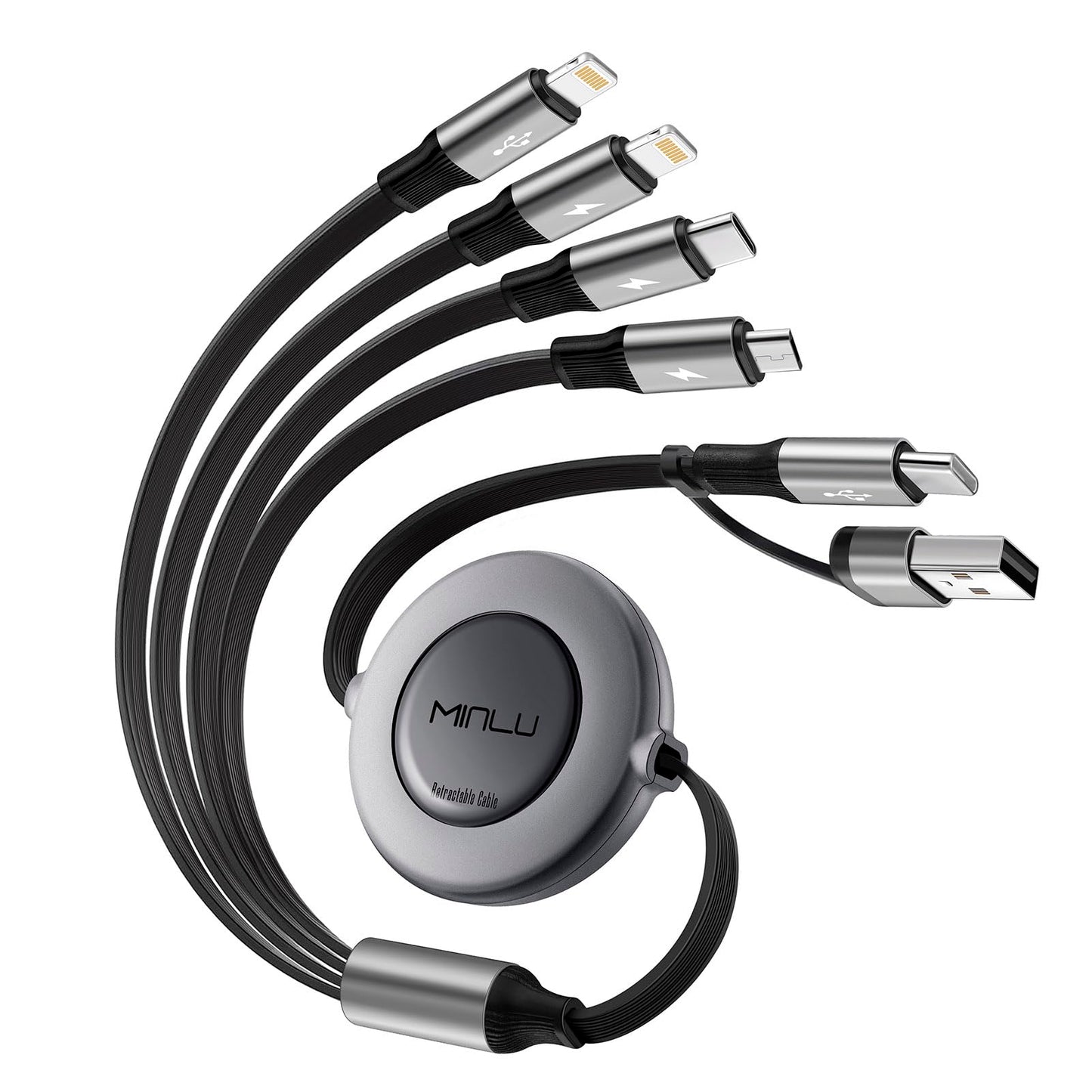 4 in 2 Multi Charging Cable 4A, 4Ft USBC Charging Cable, Retractable Car Charger with Lightning/Type C/Micro USB Ports for iPhone 16 15 14 Pro