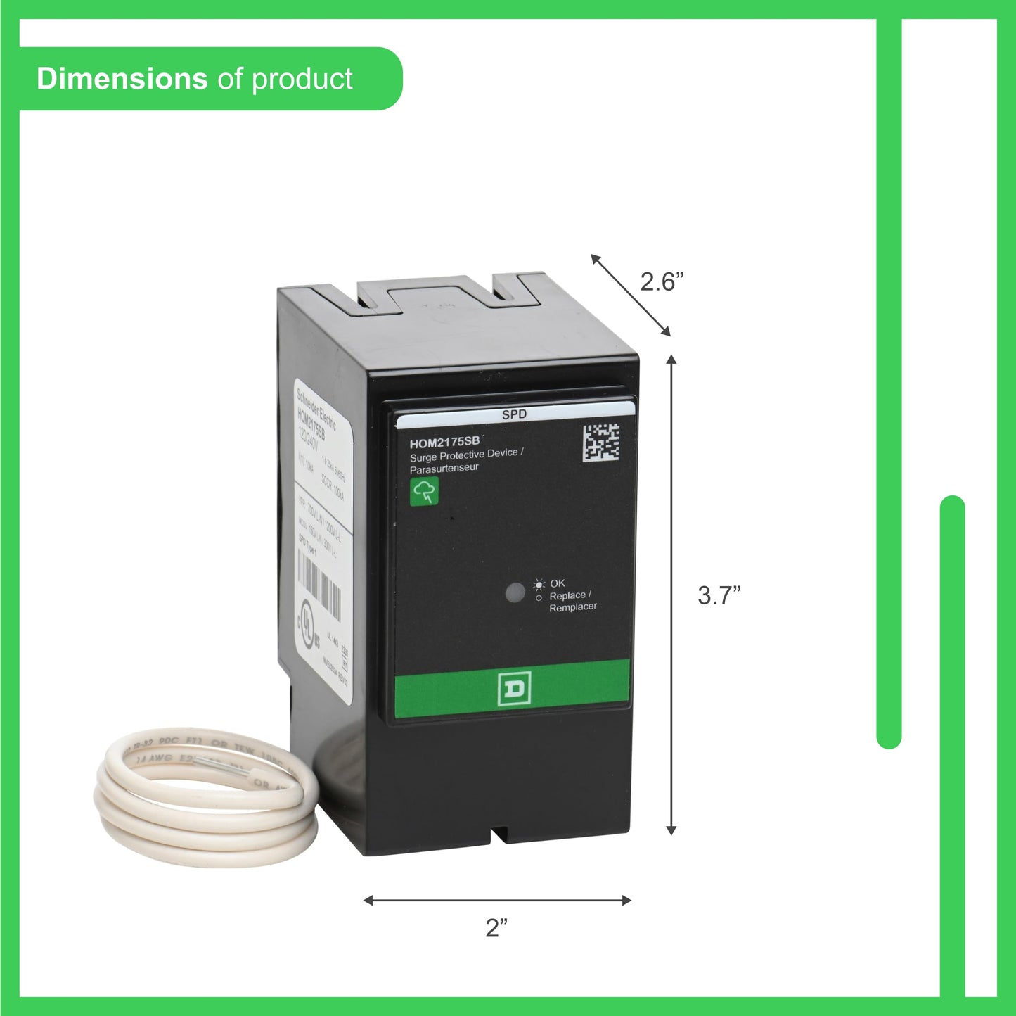 Square D by Schneider Electric HOM2175SB Homeline SurgeBreaker, Surge Protection Device, 25kA, 120/240V, 1-Phase, 3-Wire