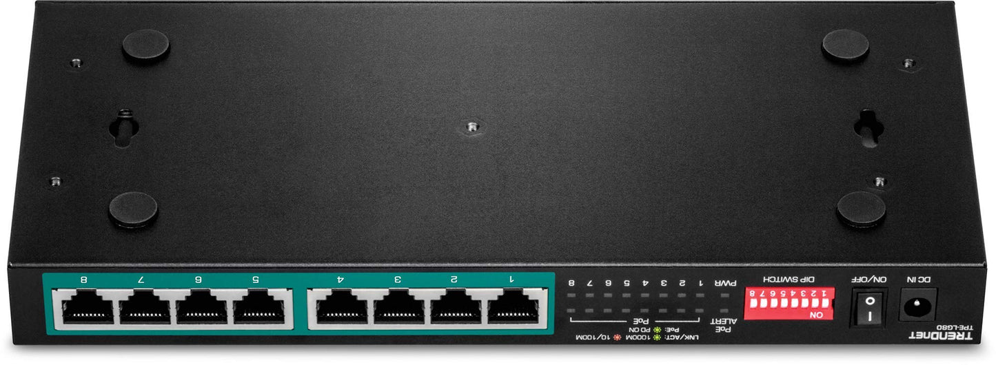 TRENDnet 8-Port Gigabit Long Range Poe+ Switch, TPE-LG80, 65W Power Budget, Ethernet Splitter, Extends Range Up to 200M (656 ft.), 16Gbps Switching