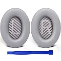 SoloWIT Earpads for Bose QC35/QC35 II Over-Ear Headphones, Softer Leather, Noise Isolation Foam - PL Silver