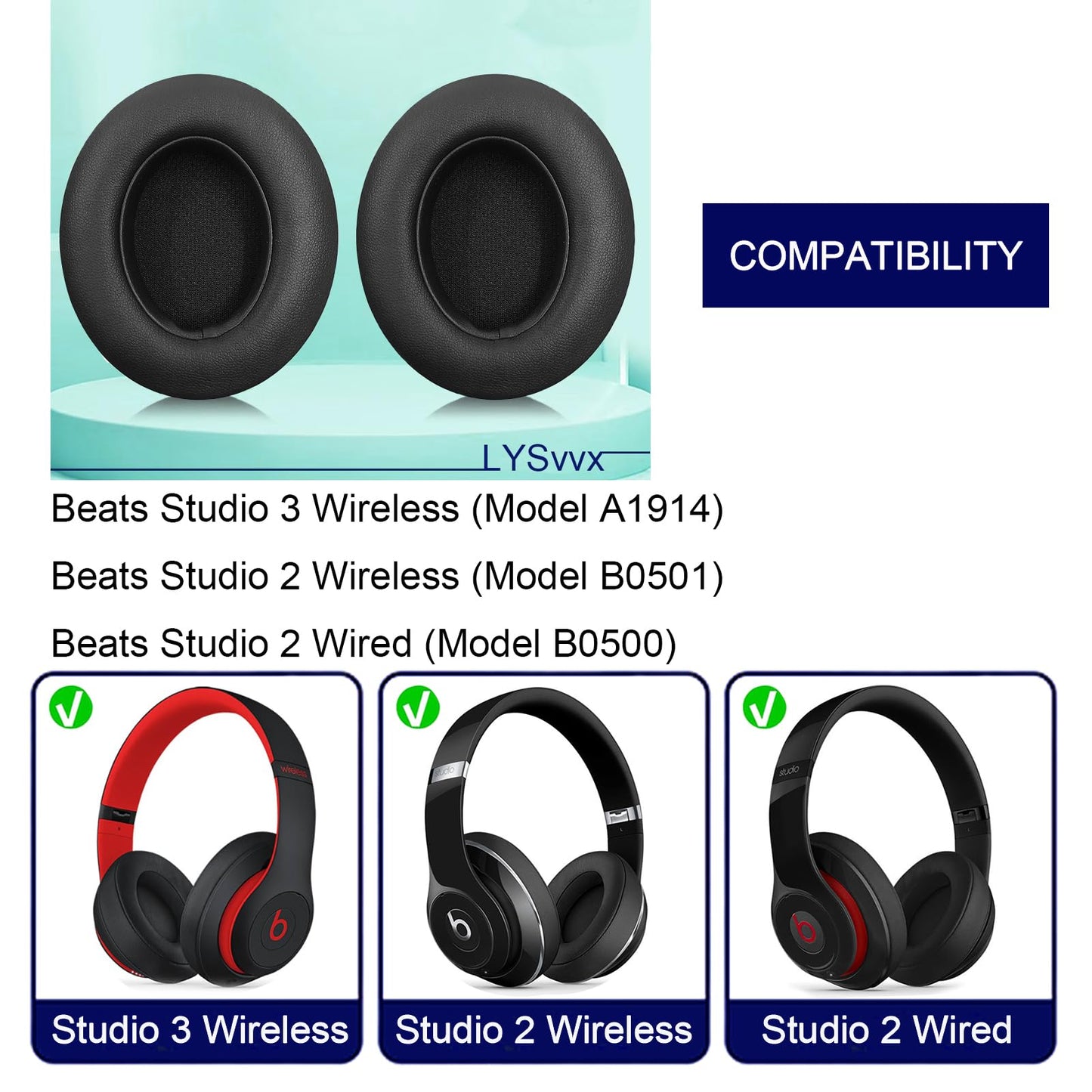 Studio 3 Ear Pads - Replacement Earpads for Beats Studio3 and Studio 2 Headphones (Black)