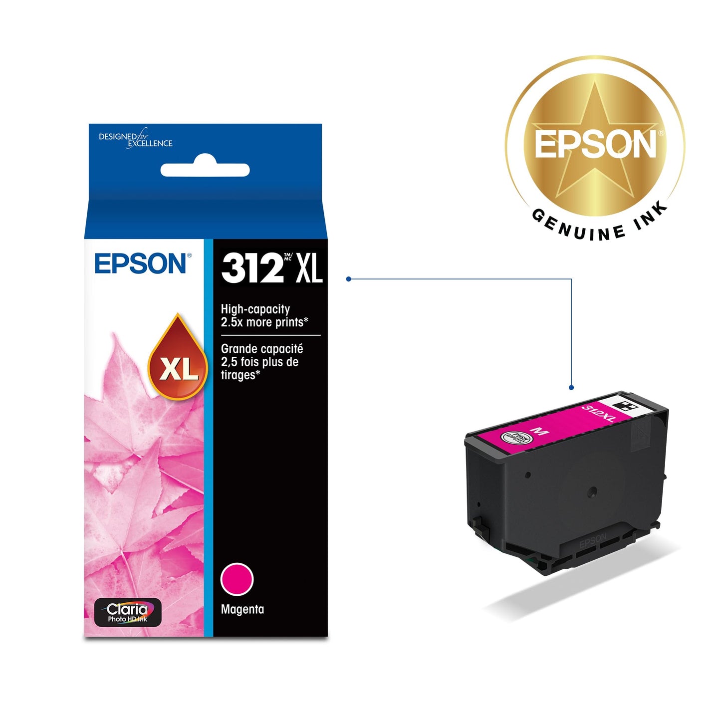 EPSON 312 Claria Photo HD Ink High Capacity Magenta Cartridge (T312XL320-S) Works with Expression XP-8500, 8600, 8700, 15000