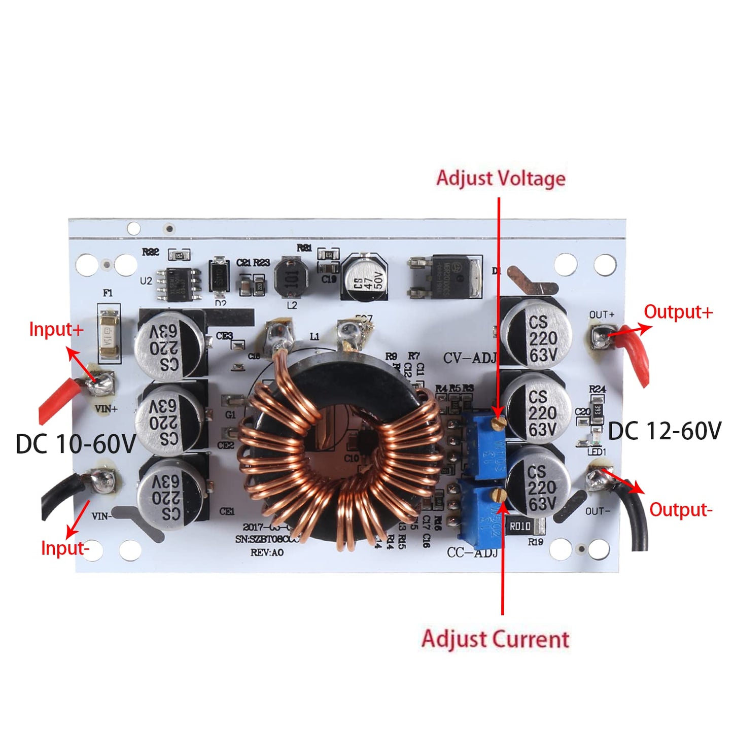 Aobao 3pcs 600W Constant Current Boost Converter DC-DC 10V-60V to 12-60V 10A Adjustable Step-up Power Supply Module Booster Constant Voltage Constant…