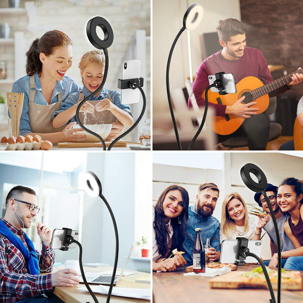 Universal Selfie Ring Light with Flexible Mobile Phone Holder Lazy Bracket Desk Lamp LED Light for Live Stream Office Kitchen