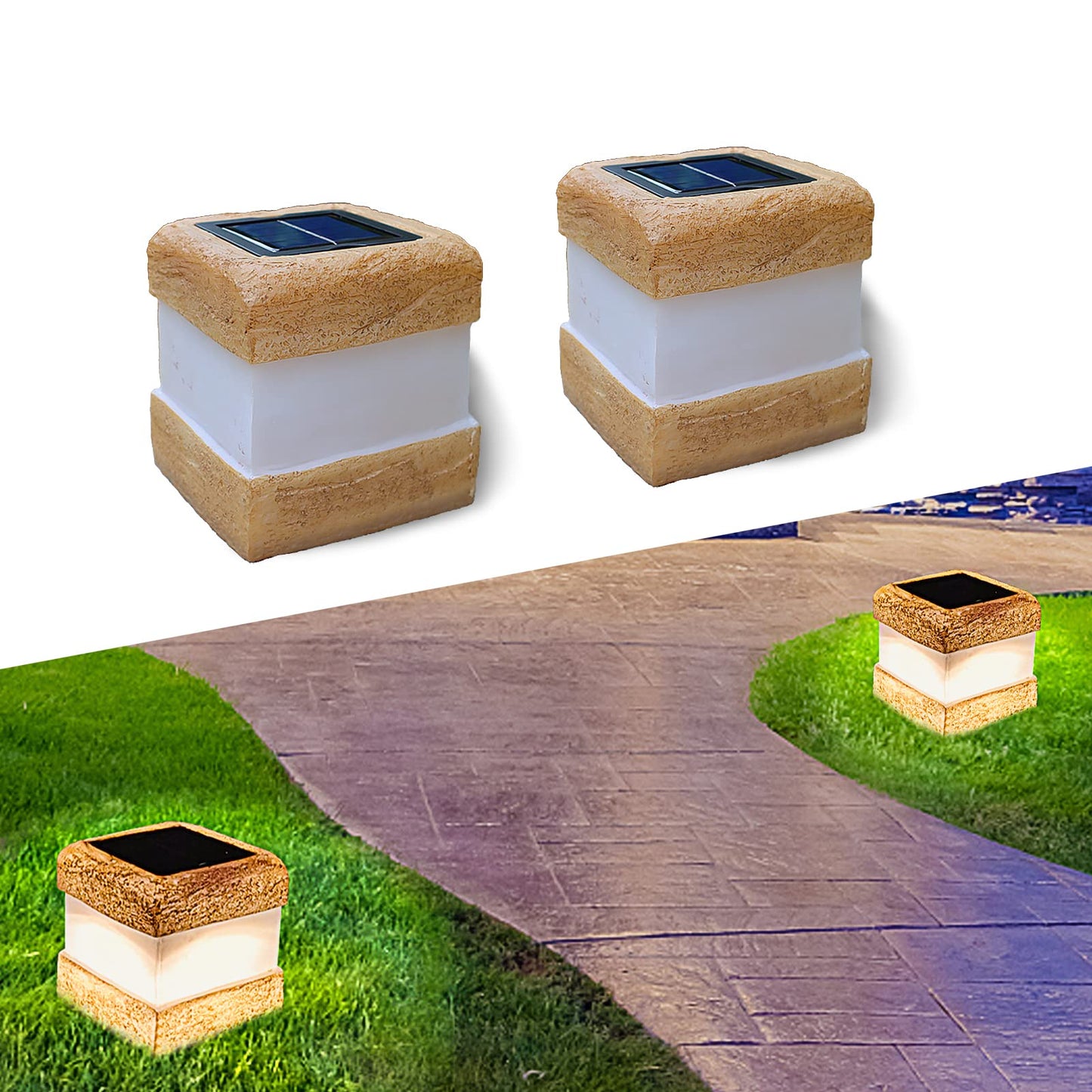 2 Pack Solar Rock Lights Outdoor - Solar Garden Decor Landscape Pathway Lights Waterproof with Warm LED Lights for Table Patio Yard Garden Walkway