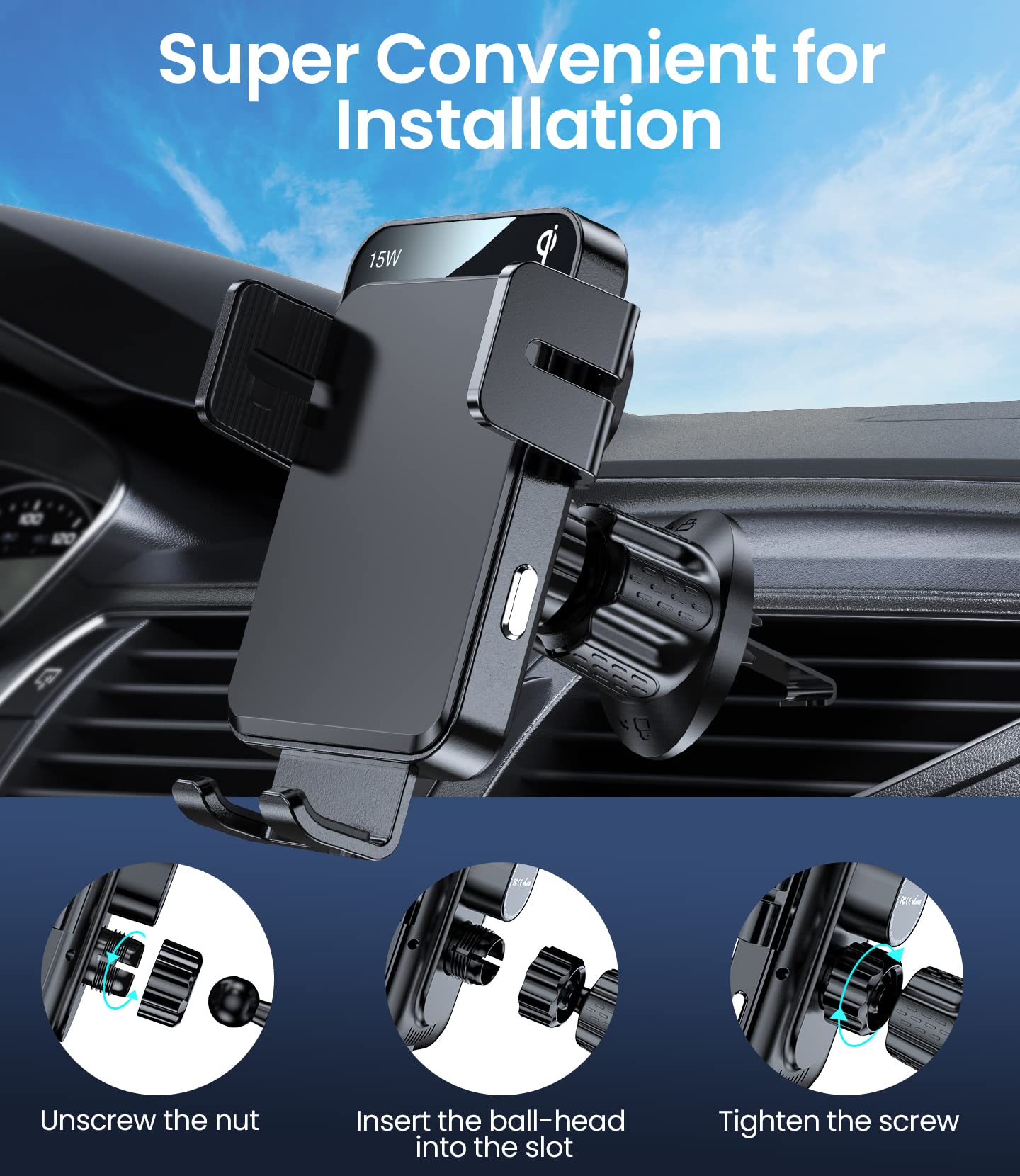 MOKPR Car Air Vent Clip for Diameter 0.67inch ?17mm? Joint Ball Cell Phone Holder for Car & Wireless Car Charger Mount