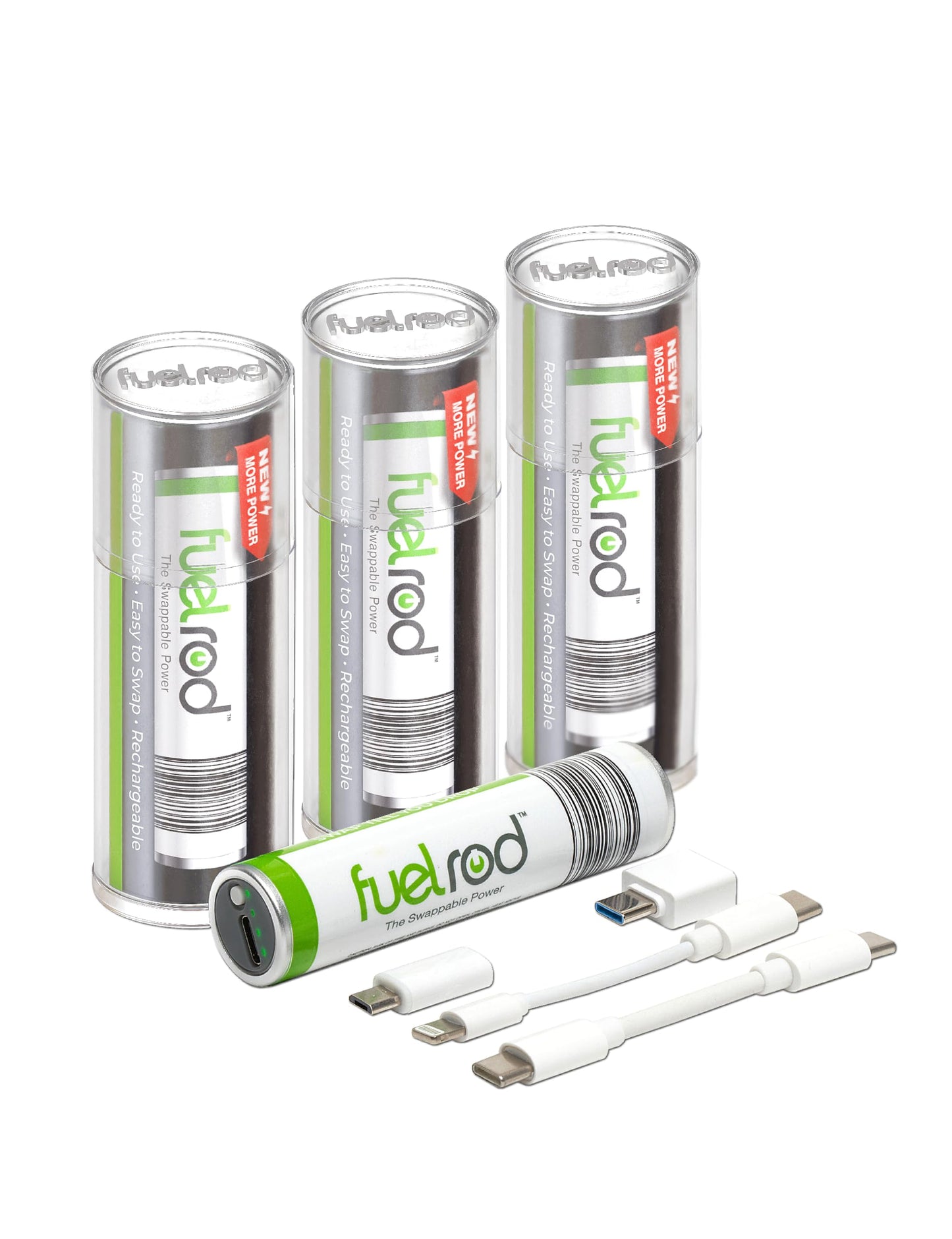 FuelRod USB-C Portable Charger Kit - Pack of 3- Includes All Cables & Adapters Compatible with All Tablets & Smart Phones, Rechargeable Backup Power