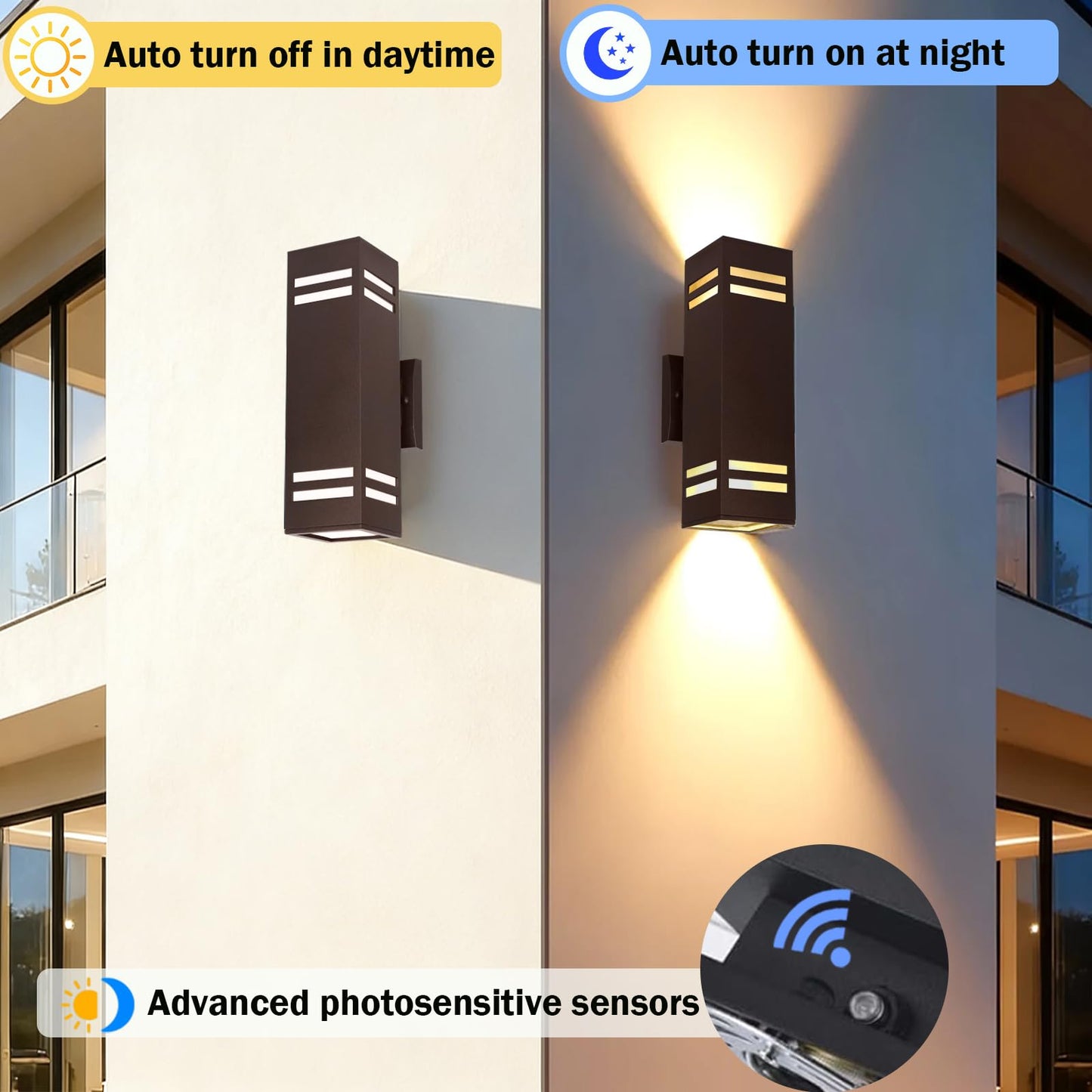 iYogaled Dusk to Dawn Outdoor Wall Light, Brown Exterior Up Down Lights Outdoor Light Fixture, Porch Lights Wall Mount 2 Pack, IP65 Aluminum Modern