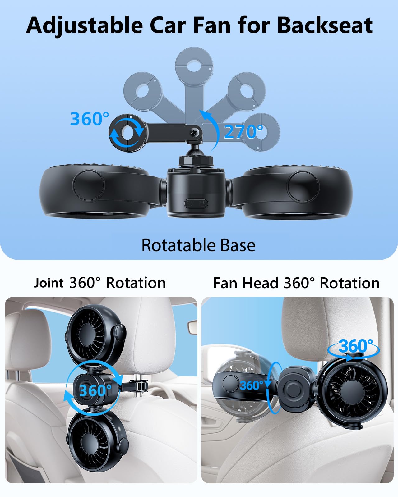 xuenair 2-in-1 4000mAh Rechargeable Car Fan with Magnetic Phone Holder