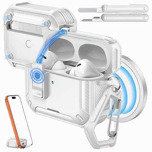 MoKo for AirPods Pro 2 Case with Lock - Compatible with MagSafe, Phone Stand & Auto Pop-up for AirPods Pro 2nd/1st Generation Case, Military-Grade