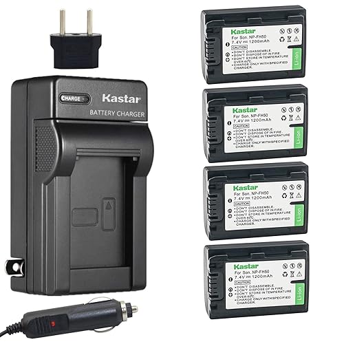 Kastar Battery (4-Pack) + Charger Replacement for Sony NP-FH50 NP-FH40 NP-FH30 DSLR-A230 DSLR-A330 DSLR-A290 DSLR-A380 DSLR-A390 HDR-TG1E HDR-TG3