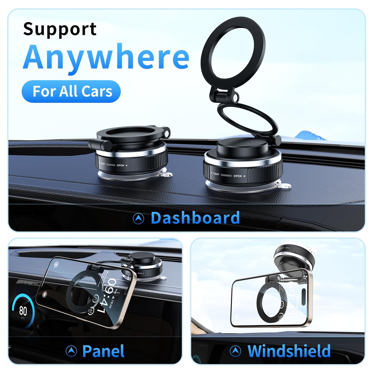 LENEZEN 2025 Upgraded Vacuum Magnetic Phone Holders for Your Car, 360° Adjustable Foldable Magsafe Suction Cup Phone Mount for iPhone [98+LBS