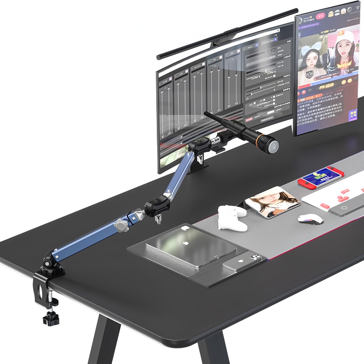 Microphone Boom Arm 360° Rotatable Foldable Adjustable Desk Mic Stand Desk Mount Sturdy Aluminum Alloy for Podcast Video Gaming Meeting Studio