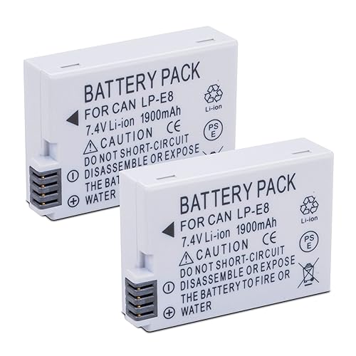 ANCBD 2-Pack LP-E8 Battery Compatible with Canon EOS Rebel T2i, T3i, T4i, T5i, 550D, 600D, 650D, 700D, Kiss X7i X6i X4 X5 X6 Digital Cameras (Not