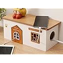 TUKDAK Cable Management Box, Wood Extension Cord Organizer, Handmade Power Strip Box for TV Computer Wire USB Hub System, Surge Protector Cord Hider