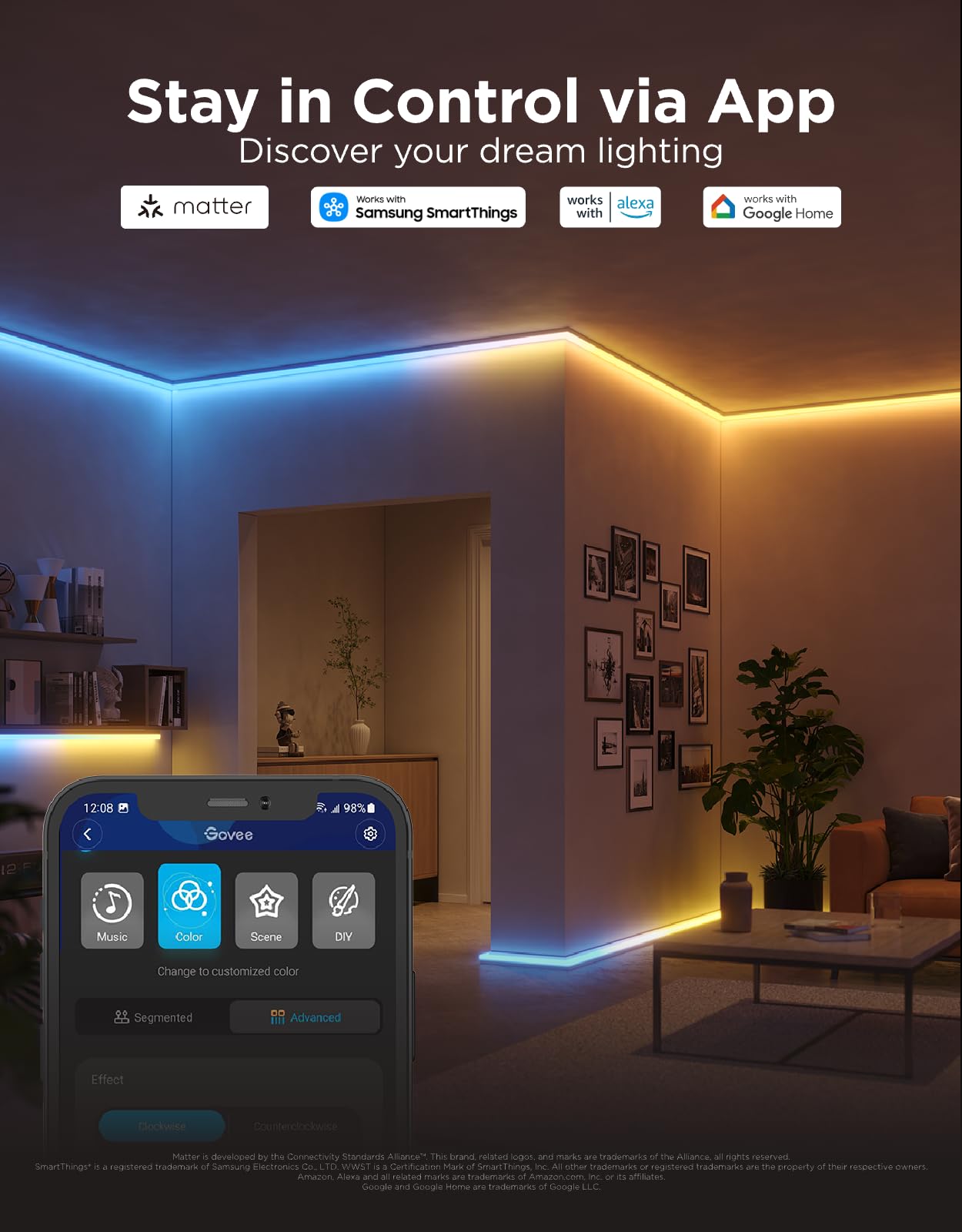 Govee RGBIC LED Strip Lights 32.8ft with Covers, Smart Lights Work with Alexa and Google Assistant, LED Diffuser Channel with LED Lights for Bedroom