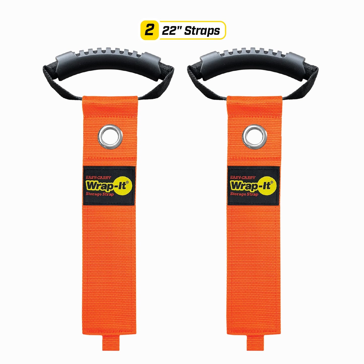 Easy-Carry Wrap-It Storage Straps - 22” (2-Pack) Blaze Orange with Grommet - Extension Cord Storage Holders and Carrying Straps for Garden Hose