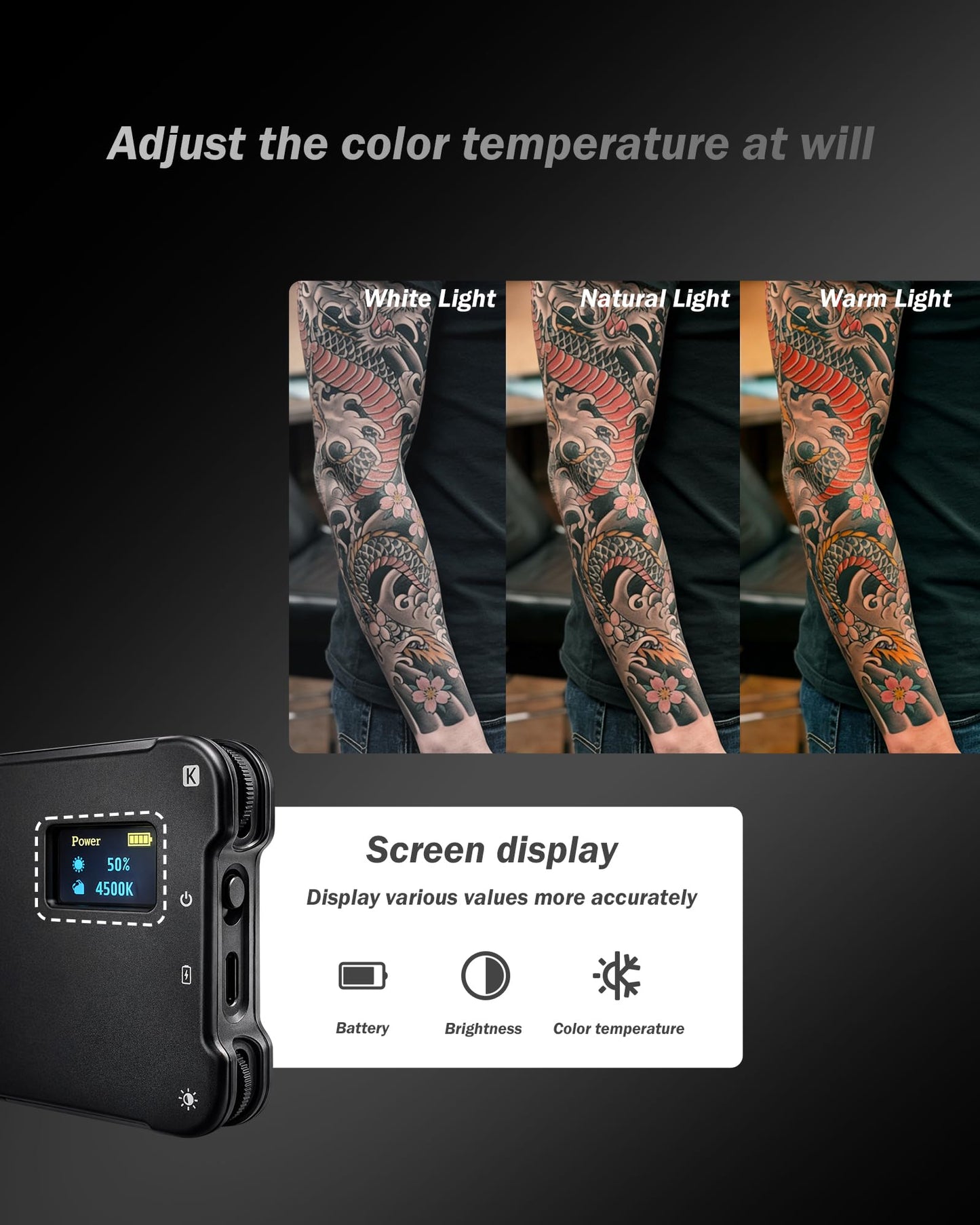 INKSOUL Tattoo Light Kit Tattoo Equipment and Supplies Tattoo Photography Video Lights Anti-2.0 Glare Kit 180 LED Beads?10W? with Clip on CPL