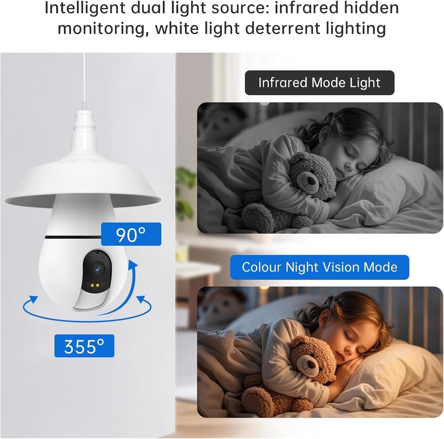 Light Bulb Security Camera,2.4G/5GHz WiFi 2K Security Cameras Wireless Outdoor Indoor,Bulb Cameras for Home Security,AI Smart