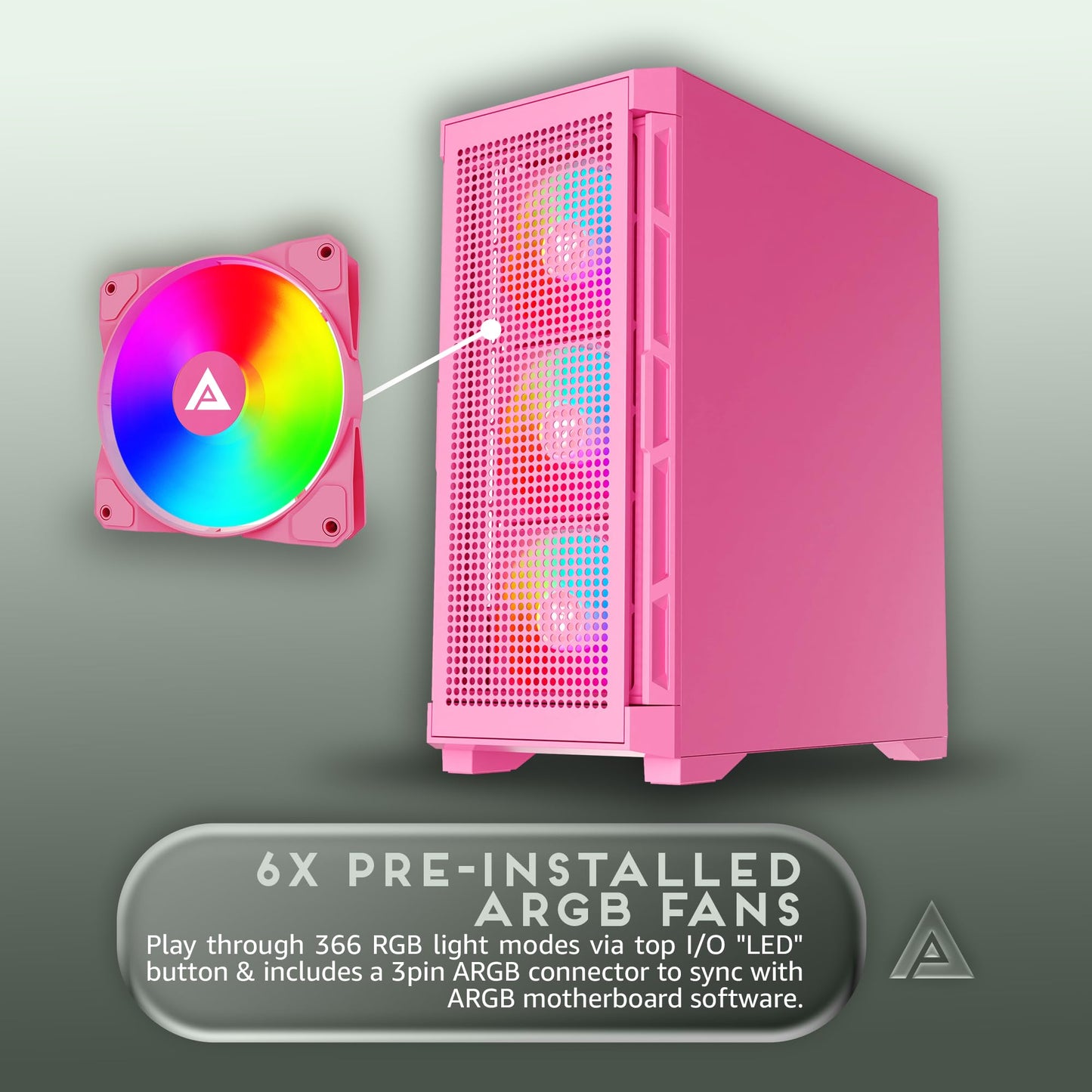 Apevia Hydra-PK Hydra Mid Tower Gaming PC Case w/ 6X 120mm ARGB Fans, 366 RGB Light Modes, High Performance Breathable Airflow Mesh Front Panel