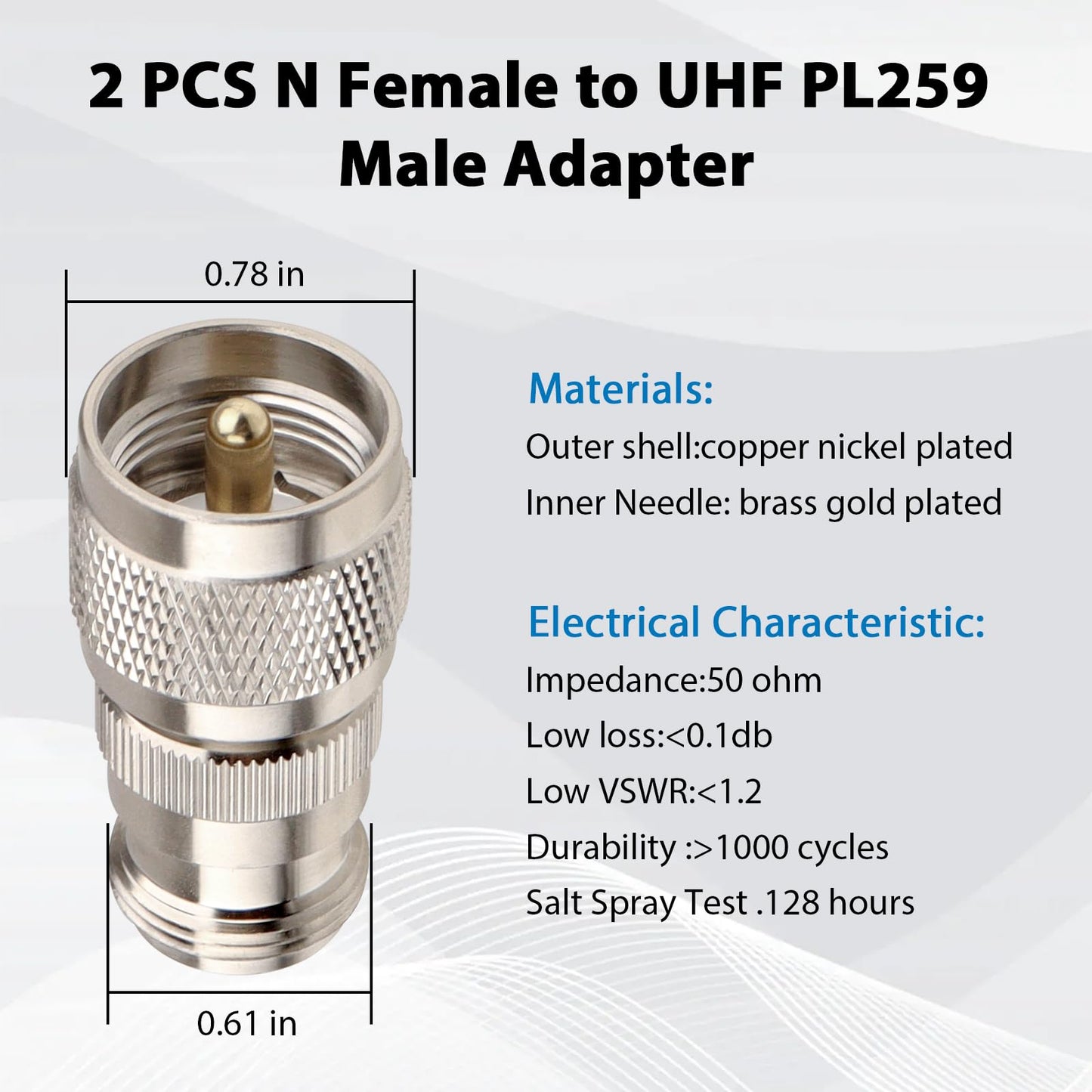 MOOKEERF 2 PCS N Female to PL259 UHF Male Plug RF Coaxial Connector Adapter for WiFi Antenna Extension Cable