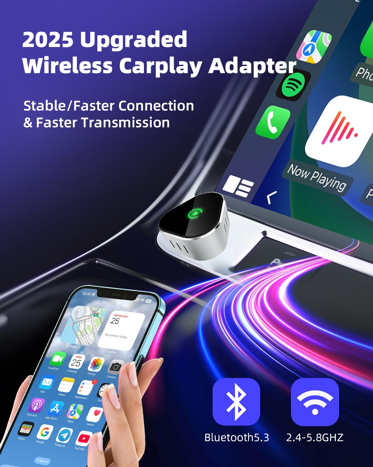 Wireless Apple CarPlay Adapter,Upgrade Apple CarPlay Adapter Mini Design for Car Wired to Wireless CarPlay Plug-and-Play, Compatible with OEM Wired