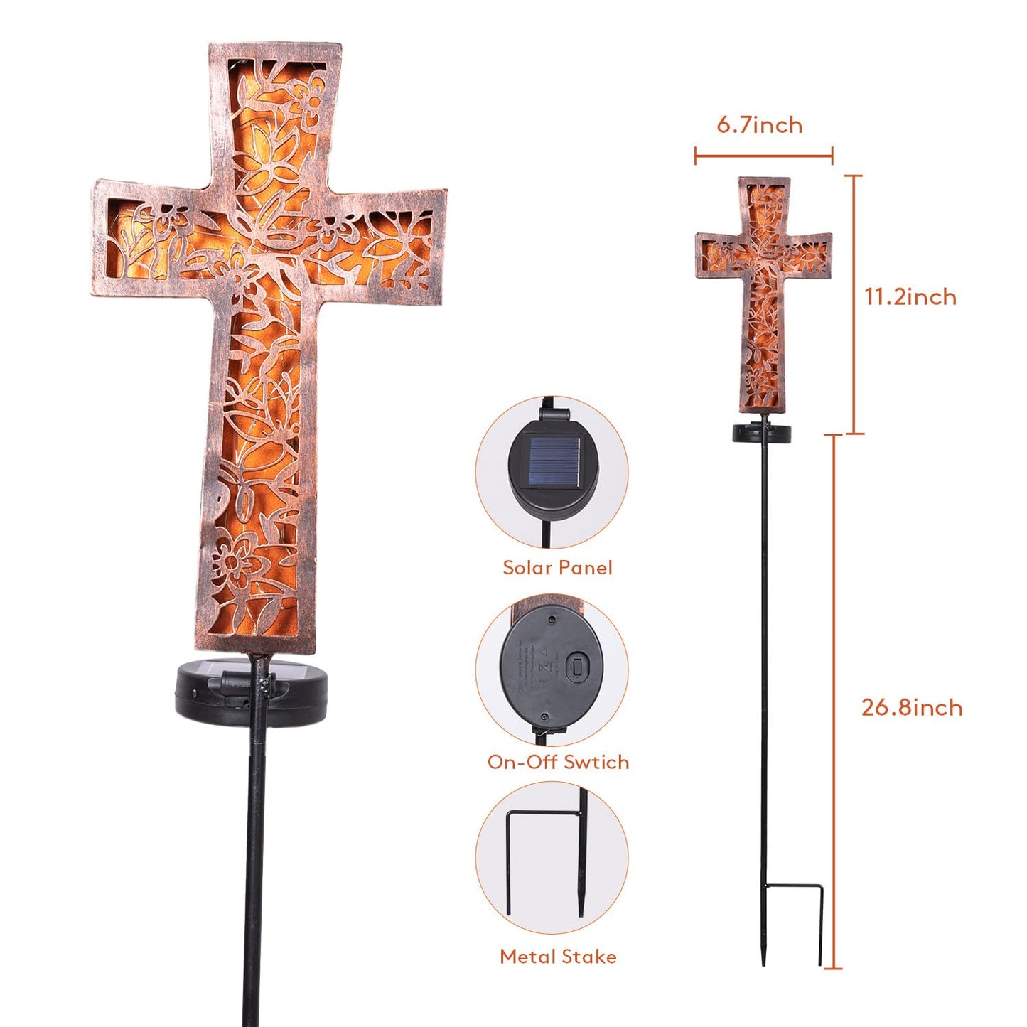 Solar Cross Garden Stake Lights 38inch Metal Outdoor Waterproof Memorial Garden Decor 2 Lighting Modes Cemetery Decorations for Grave for Remembrance