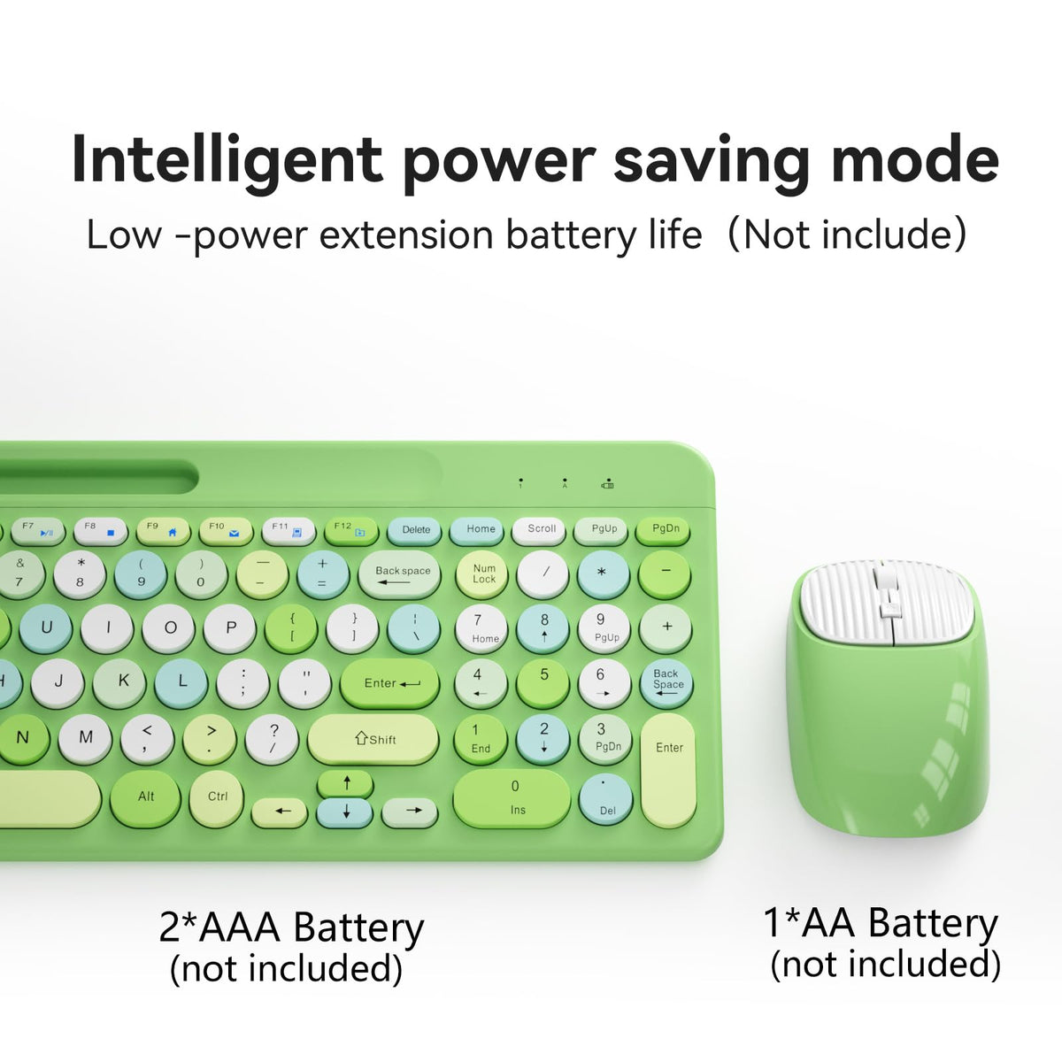 Retro Wireless Keyboard and Mouse Combo, Full-Size USB Keyboard with Round Keycaps, 2.4GHz Wireless for Desktop, Laptop and Computer (Green-Colorful)