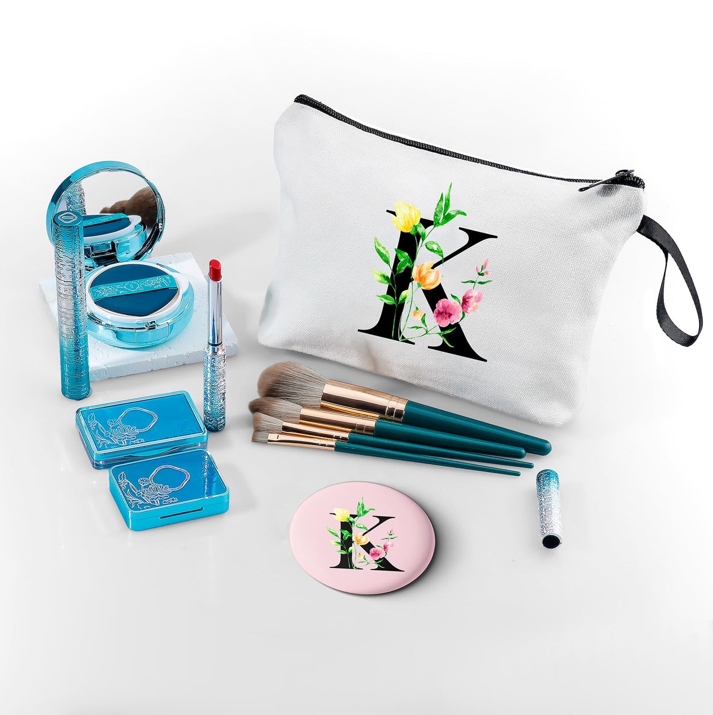 Mom Birthday Gifts – Monogrammed Travel Makeup Bag with Mirror, Thank You Appreciation Gift for Women, Bridesmaids, Teachers & More