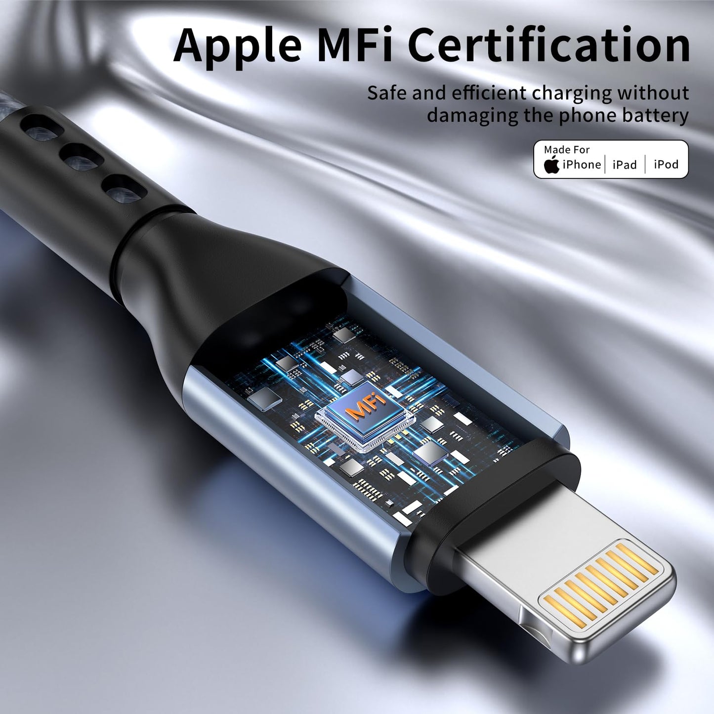 iPhone Charger 3pack 10FT Apple MFi Certified Nylon Braided Lightning Cable Fast Charging Long USB Charging Cable High Speed Transfer Cord for iPhone…