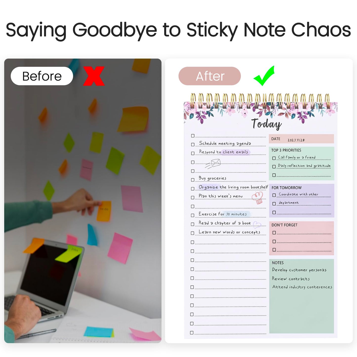 To Do List Notepad - To Do List Notebook for Work with 52 Sheets, Undated Daily Planner Perfect for Enhanced Productivity and Goal Achievement - Rosy