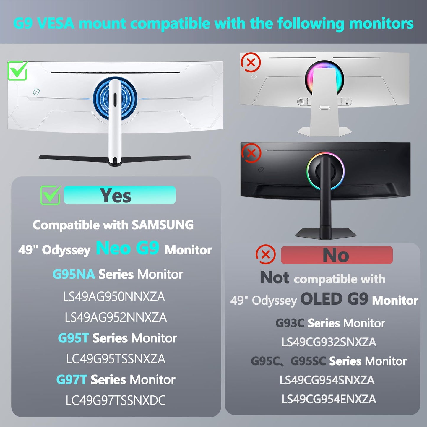 Tjweiqing Odyssey G9 Mount Adapter is Only Compatible with Samsung 49” Odyssey G9 Neo Curved Monitor (Fits G95T, G97T, G95NA Monitor)