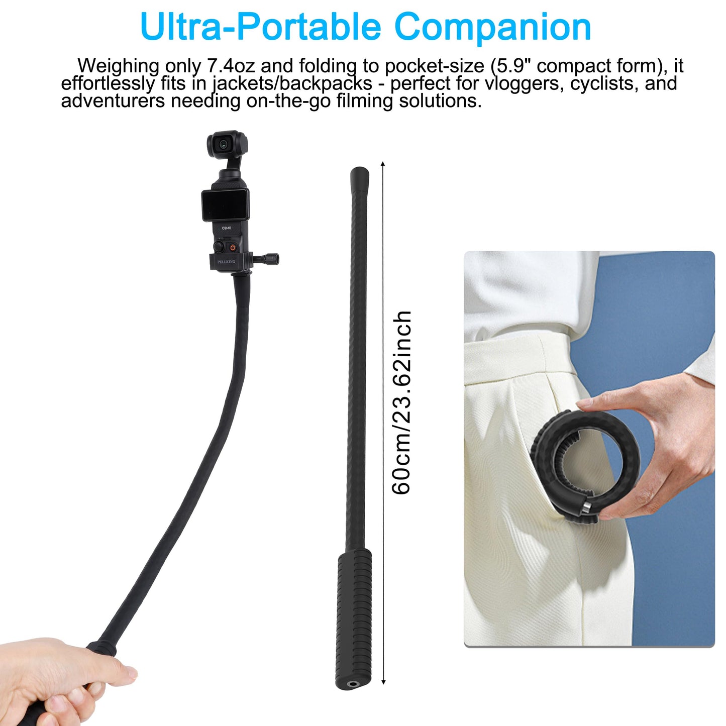 Pellking Flexible Twist Arm Mount Fence Stand for DJI OSMO Pocket 3/GoPro/Insta360/Smartphones | Mount for Fence,Tripod, Selfie Stick & Handlebar