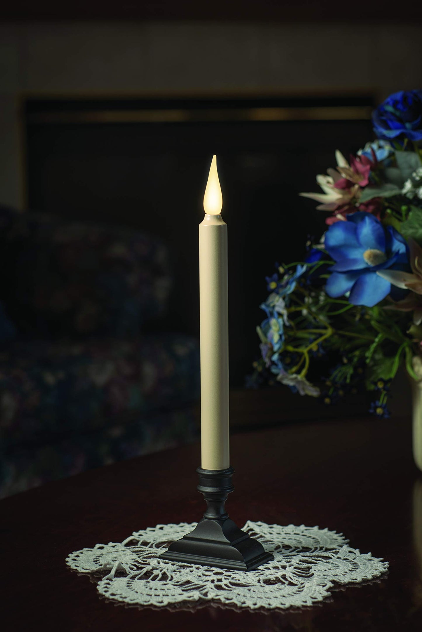 Xodus Innovations FPC1650-4 Battery Operated Flameless 12 inch Taper Candle and Base with 3D Warm White Flickering Flame and 6 Hour Automatic Timer