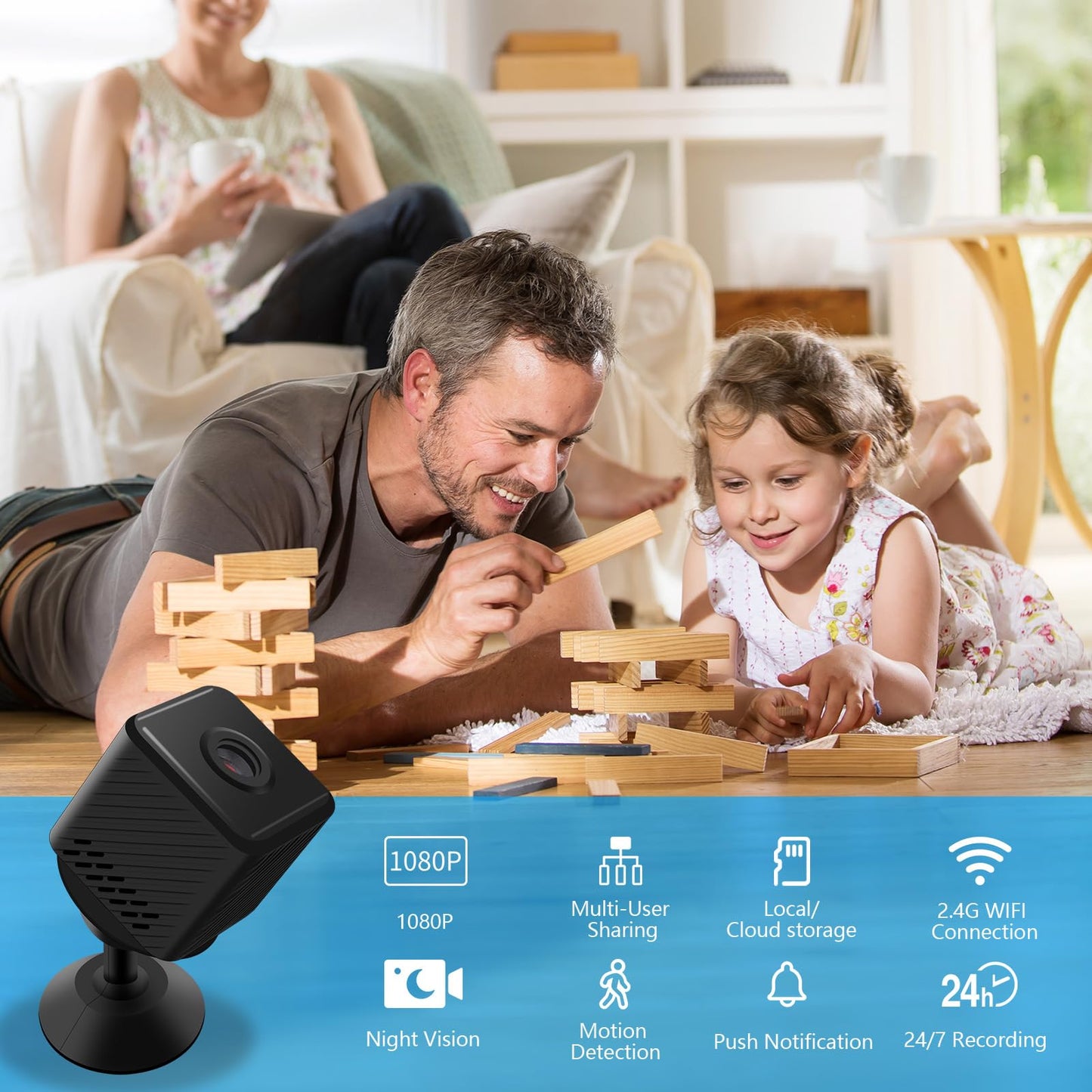 Mini Security Camera, 1080P HD Home Wireless Small Camera, Indoor WiFi Nanny Cam with Motion Detection and Night Vision, 150° Wide View, App Alerts