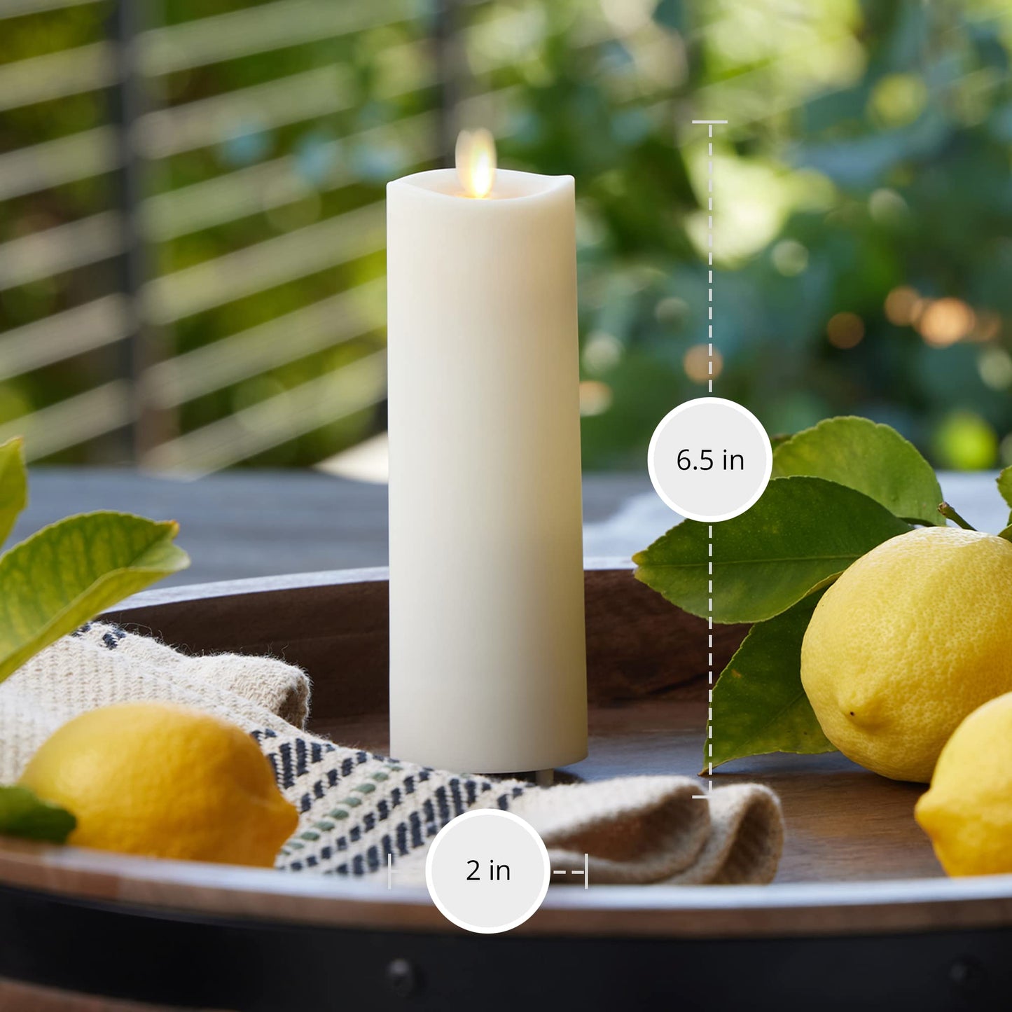 Luminara Outdoor Slim Pillar Flameless LED Candle, Ivory 2" x 6.5", Moving Flame Weather Resistant Timer Ready Battery Operated Safe Melted Edge
