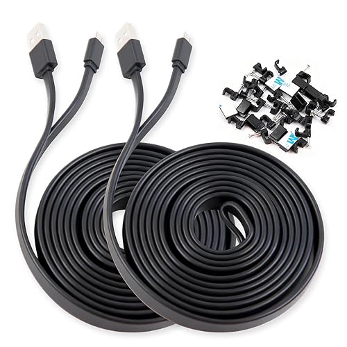 Soshine Long Micro USB Cable Flat Cord 15ft - USB to Micro USB Cable for PS4 Controller and Security Camera 2pack (Black)